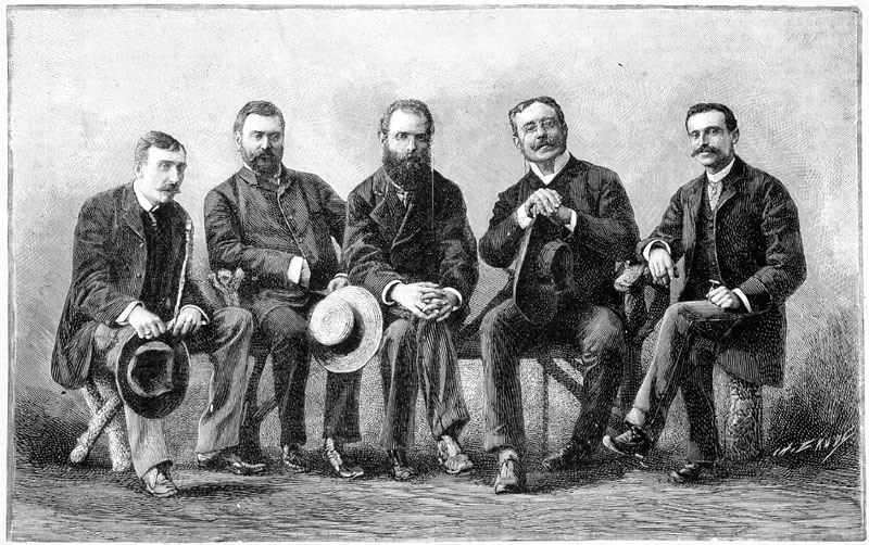 O grupo dos Cinco: Eça, Oliveira Martins, Antero de Quental, Ramalho Ortigão e Guerra Junqueiro (1885)